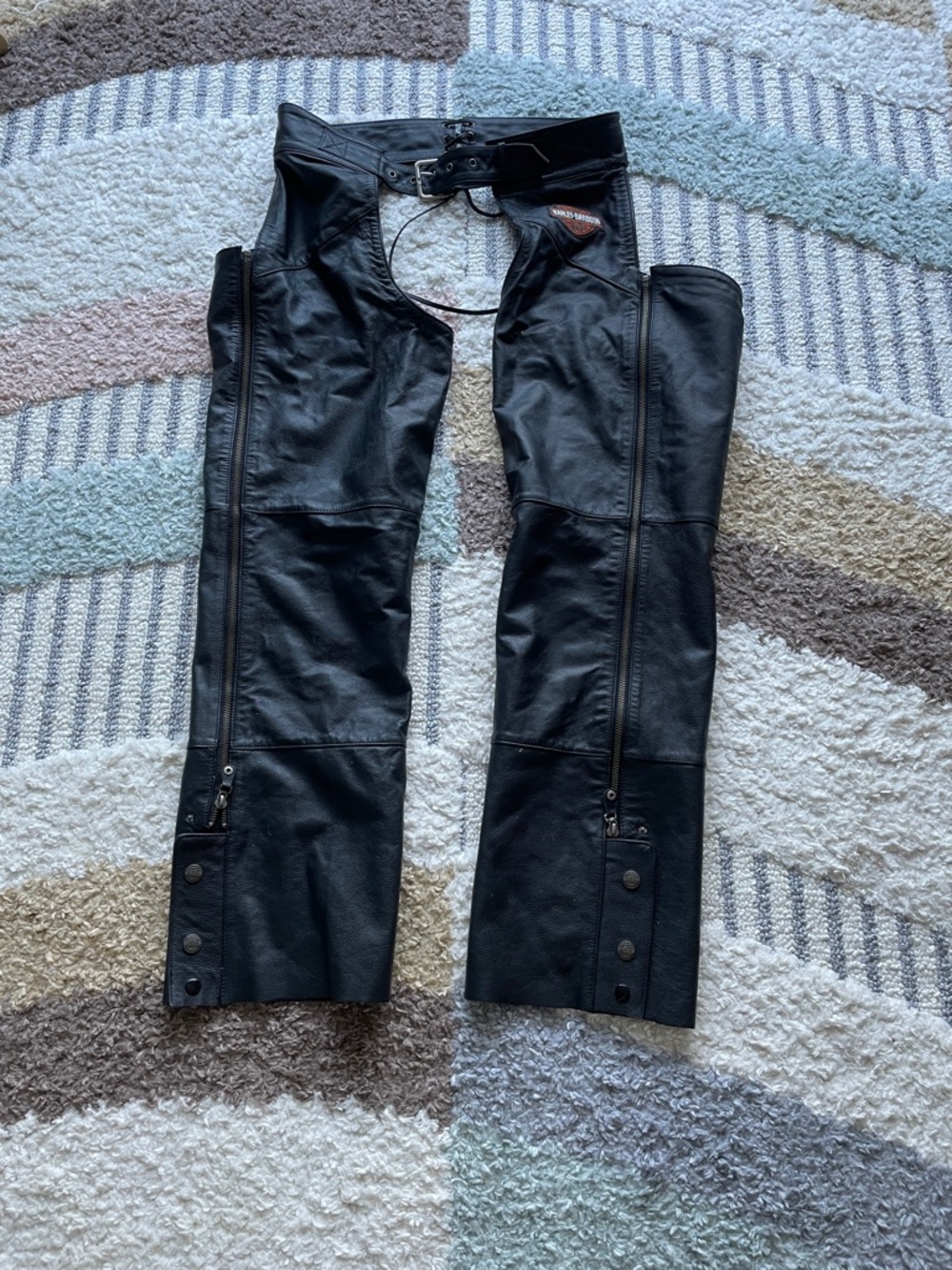 Harley-Davidson Genuine MotorClothes Black Leather Motorcycle Chaps - Large